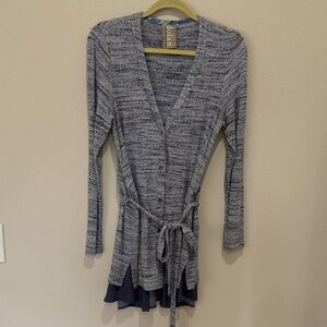 dolan Heathered Navy and Light Gray Knit Cardigan with Waist Tie